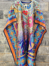 Multicolored bird print silk blend kaftan